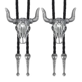 Wincredulous 2 Pieces Leather Cowboy Necktie, 37.5 Inches Adjustable Bolo Tie Necklace,Handmade Western Rodeo Theme Leather Rope Necklace, Costume Accessories for Men, Women (2 pieces antique silver)