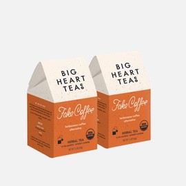 Big Heart Tea Co. Tea Bags - Fake Coffee - Certified Organic, Ayurvedic Herbal Decaf Tea in Zero Plastic Sachets with Small Batch Whole Herbs, Cacao, Roasted Chicory, Dandelion Root, Cinnamon, 20 Tea Bags