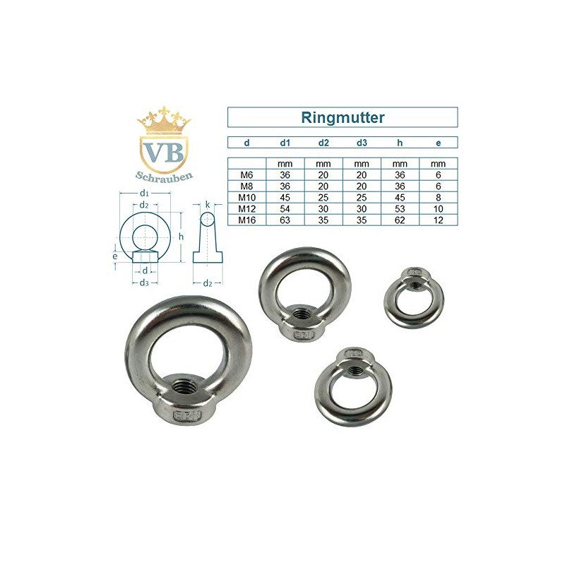 Ring Nuts M6 Stainless Steel A2 V2A VA Rust-Proof Set