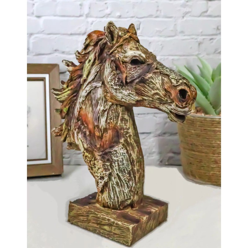 Faux Driftwood Equine Beauty Mustang Horse Head Desktop Plaque Sculpture