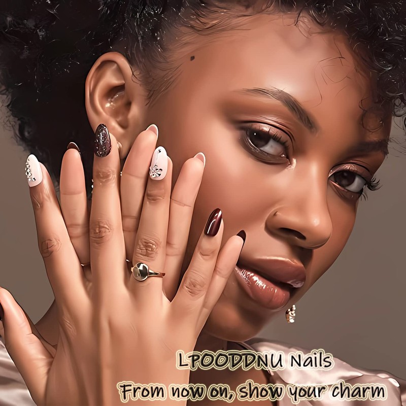 Christmas Press on Nails Medium, LPOODDNU Square Press on Nails