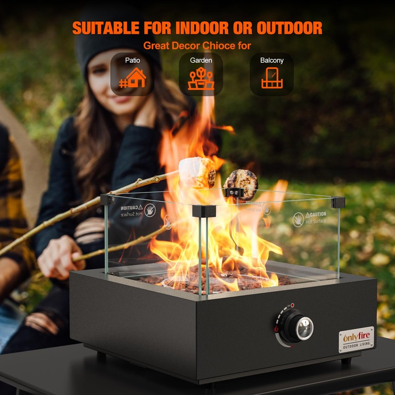 ONLYFIRE OUTDOOR LIVING 15.7" Portable Propane Gas Fire Pit Side-Mounted,