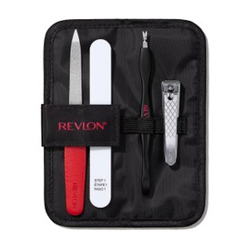 Revlon Manicure Essentials Kit with Travel Case, Nail Care Set with Cuticle Trimmer, Clippers, Emeryl File and Buffer, Stocking Stuffer for Her, 4 Count