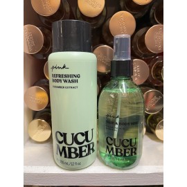 PINK Victoria's Secret Pink Cucumber & Hyaluronic Acid Body Mist & Body Wash 2 Pc New