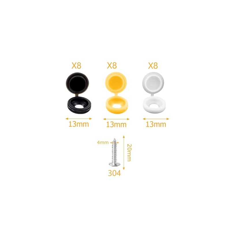 Number Plate Screws | 48pcs | 8x Black Caps |