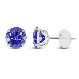 Genuine 14K White Gold 4mm Prong Set Round Natural Tanzanite December Birthstone Stud Earrings