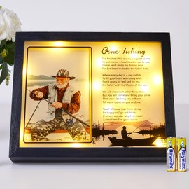 WOODEXPE Sympathy Gift LED Memorial Shadow Box 10"x8" Gone Fishing Memorial Picture Frame Plaque, Remembrance Funeral Condolences Bereavement Grief Gifts for Loss of Loved One