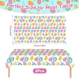 Pack of 3 Easter tablecloths, 274 x 137 cm tablecloth, Easter, Easter table runner, Easter tablecloth, Easter egg tablecloths for Easter party decorations, children's birthday, spring party