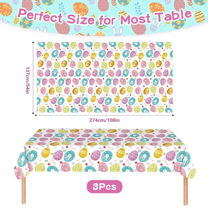 Pack of 3 Easter tablecloths, 274 x 137 cm tablecloth,
