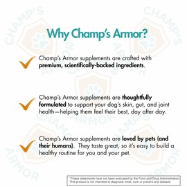 Champ's Armor 3-in-1 Digestive Support - Daily Probiotics for Dogs, with Prebiotics & Digestive Enzymes, for Gut Health and Immune System. 60 Soft Chews for All Sized Dogs and Breeds.