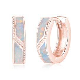 Midir&Etain White Opal Hoop Earrings for Men Women 925 Sterling Silver Rose Gold 15mm Huggie Earring Hypoallergenic Jewellery Birthday Mothers Day Gifts for Wife