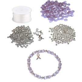 Hidden Hollow Beads Kit de manualidades para hacer pulseras de concienciación sobre el cáncer, utiliza cordón elástico, para recaudación de fondos y regalos (todos los sobrevivientes, lavanda, hace 5)