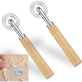 2 pcs Pastry Wheel Cutter, Pasta Cutter Wheel with Long Wooden Handle, Zinc Alloy Dough Ravioli Cutter Wheel with Roller, Pizza Wheel Dumpling Lace Making for Home and Kitchen