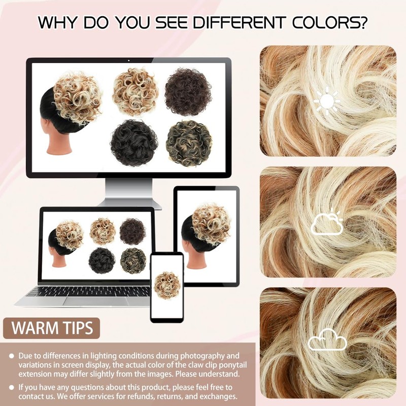 Curly Messy Bun Hair Pieces for Women Short Synthetic Loose