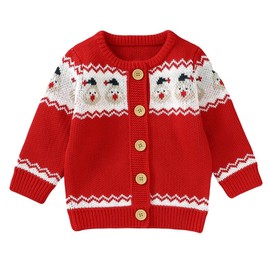 LAWKUL Baby Christmas Cardigan Sweater My First Santa Jumper Long Sleeve Newborn Outfit Knitwear for Toddler Boy Girl 12-18M
