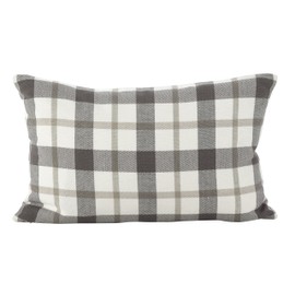 SARO LIFESTYLE Classic Plaid Pattern Cotton Down Filled Throw Pillow, 12" x 20", Grey