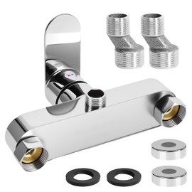 BTBHIHO Shower Mixer Valve Wall Mounted, Single‑Lever Zinc Alloy Mixer with ½″ BSP Connection, Ceramic Valve Core, Chrome‑Plated Dual Hot & Cold Outlets Shower Fitting for Bathroom