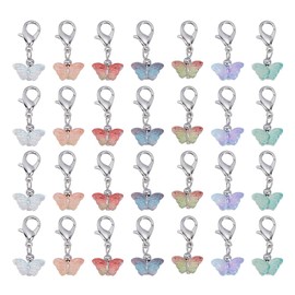 PH PandaHall 56Pcs Acrylic Butterfly Pendant Crochet Stitch Marker 6 Colours Clip-On Charms Transparent Pendants Crystal Dangle Charms With Lobster Claw Clasps For Jewellery Keychains Knitting