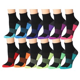 Tipi Toe - Calcetines deportivos deportivos para correr y correr para mujer, 12 pares, Midnight Rainbow, 9-11