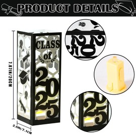 6 Pcs Light Up Graduation Centerpieces- Class of 2025 Graduation Decorations Lantern Boxes with LED Light for College High School Congrats Graduation Party Supplies(Black)
