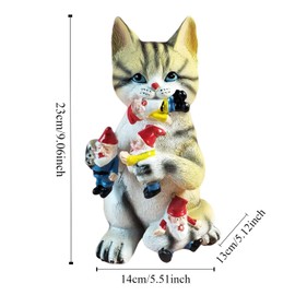 zhuja Cat Gnomes Statue Cat Eating Gnome Statues Weird Gnomes Figures Garden Decor for Outdoor Patio Lawn Yard Decor