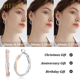 HEEYA Hoop Earrings Sterling Silver 925 Earrings Women's 18K Gold-Plated Twisted Hoop Earrings with Zirconia Hoop Earrings Hypoallergenic for Women Silver/Rose Gold/Gold 20/30/40 mm