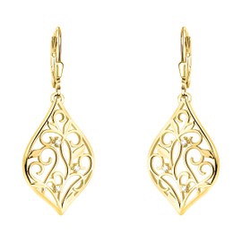SOFIA MILANI - Women's Earrings 925 Silver with Zirconia Stones - Leaf Earrings, Yellow Gold, Zircon