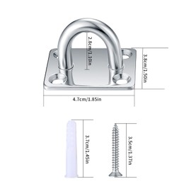Zhujiehigh 2 Pcs M8 Square Pad Eye Plate, Stainless Steel Ceiling Hooks, Metal Suspension U Hooks, Marine Hardware Staple Hook Ring Loop with Screws for Wall Ceiling Hanging