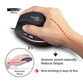 zelotes Wired Mouse for Computer,3200DPI,6 Buttons LED USB Optical Ergonomic Mouse,Vertical Mouse,Corded Mouse for Laptop,PC,Mac,Black