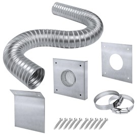 Pellet Stove Fresh Air Intake Kit, 2" x 60" Outside Cold Air Kit for Pellet Stove Pipe, Aluminum Flex Vent Pipe for Corn with Wall Plate Screen & Screw Hose Clamps