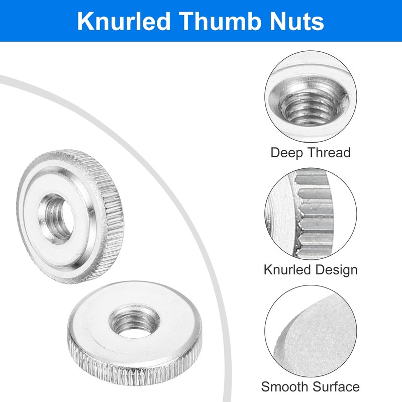 sourcing map 20Pcs M8 Knurled Thumb Nuts, Carbon Steel Round