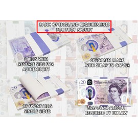 cardly Counterfeit Money 20 Pound Notes Prop Money Pound | British Company | 100 Notes | 2,000 Pound Stacks | For Movies, Advertising, Games, Parties, Supreme, Weapons, Costumes, Casino Games