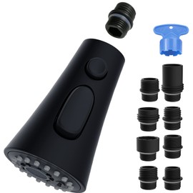 Hygie Rinse Kitchen Faucet Head Replacement, Pull Down Kitchen Faucet Sprayer Head with 9 Adapter Kit, 3 Function Kitchen Sink Faucet Spray Head, Matte Black Finish Kitchen Faucet Sprayer