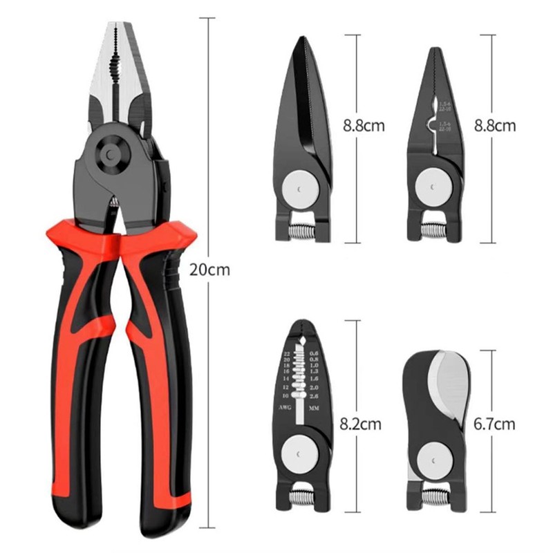 5 in 1 Pliers Set Interchangeable Heads 8 Inch Handle