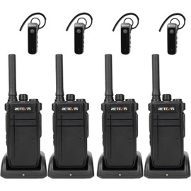 Retevis RB37 Bluetooth Walkie Talkies, Bluetooth Two Way Radio with Wireless Earpiece, Flashlight, 2000 mAh&120h Standby, Type-C, 9-Level VOX&Squelch, for School Hospital Retail Manufacture (4 Pack)