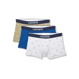 Lacoste Men's Cotton Stretch Mini Croc Print Trunks, 3-Pack, Khaki Green/Grey/Blue, Medium