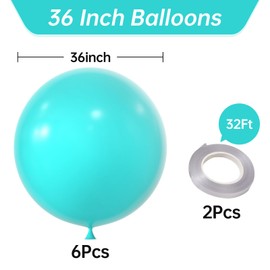 KALOR 36 Inch Giant Teal Blue Balloons, 6 Pack Large Round Teal Blue Latex Balloons for Anniversary, Birthday, Christmas, Wedding, Baby Shower Party Decorations