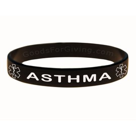 Asthma ID Bracelet Wristband - Black - 6 Inches