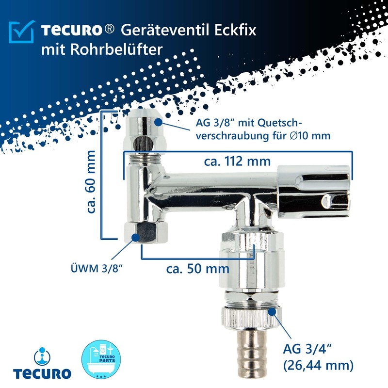 tecuro - Eckfix Accessory Valve with Pipe Aerator, Washing Machine