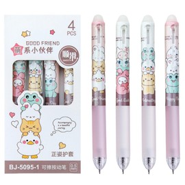 MOZXIRZ 4 Pcs Erasable Gel Pens Cartoon Retractable Erasable Pens Cute Animal Erasable Pens 0.5mm Blue Ink Writing Pen Office School Pens Women Girls Boys Pens (Animal-Blue Ink)