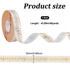 GOMAKERER 48 Yards Musical Note Ribbon, White Polyester Musical Notes Craft Ribbon Single Face Hot Stamping Satin Ribbon for Gift Packaging Party Decoration Sewing Craft