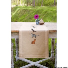 Vervaco Playful Cats Table Runner, Pre-Printed Runner with Woven Embroidery Pack, Cotton, Multi-Colour, 40 x 100 x 0.3 cm