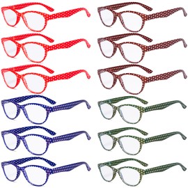 Eyekepper 12 Pack Cat-Eye Reading Glasses for Women Polka Dots Readers +1.75