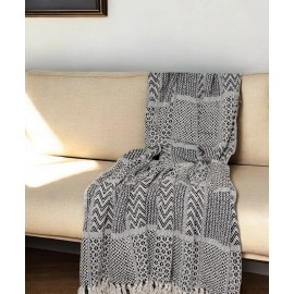 HomeRoots 52" X 67" Beige and Black Quilted Cotton Abstract Throw Blanket