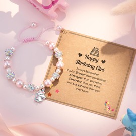 GmwyCzV Girls' Bracelet, Unicorn Bracelets, Colourful Jewellery Bracelets, Pink Beads and Rhinestone Balls Bracelet, Children's Girls Gifts, Suitable Jewellery Gifts for Women and Girls, No gemstone