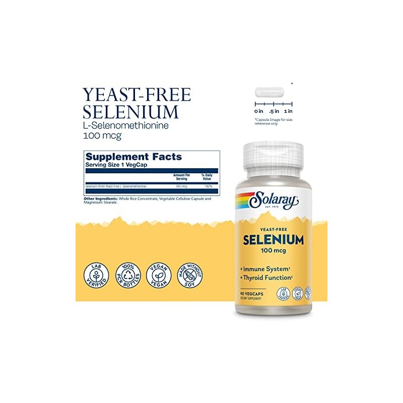Solaray de Selenio sin Levadura, 100 Mcg, 90 Tapas