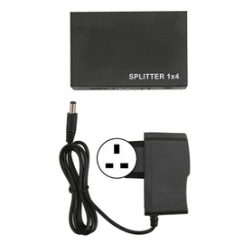 1x4 HD Multimedia Interface Splitter 1 in 4 Out 3D 1080P HDCP 1.4 AV Distributor Box for TV Monitors Projector 100‑240V UK Plug