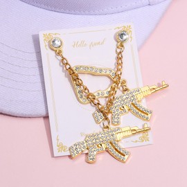 Gun Model Lapel Hat Pins, Innovative Gun Model Hat Brooch with Chain, Chain Brooch Collar Pins, Hanging Chain Hat Brooch Pins For Lapel, Baseball Hat Decoration Gifts For Women Men ﻿