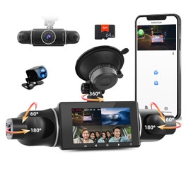 UNITOPSCI 4 Channel WiFi 1080P Dash Cam Front Rear Inside Left Right, 3 Inch IPS Screen, APP Control, IR Night Vision, Loop Recording, 64GB SD Card, G-Sensor, Parking Assistance, 24H Parking Monitor