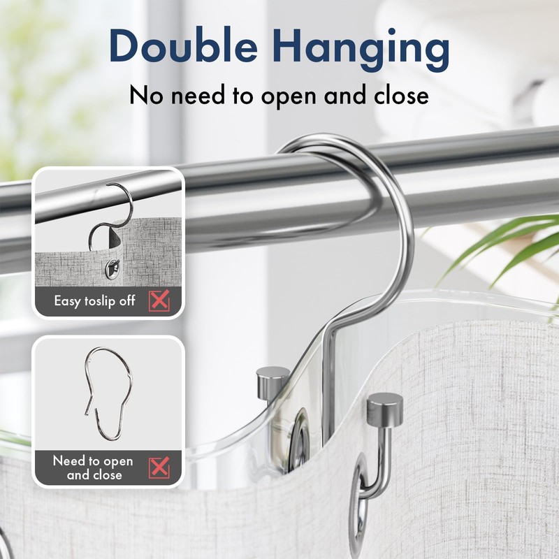 Bathway Shower Curtain Hooks Chrome Shower Curtain Rings, 12 Pcs